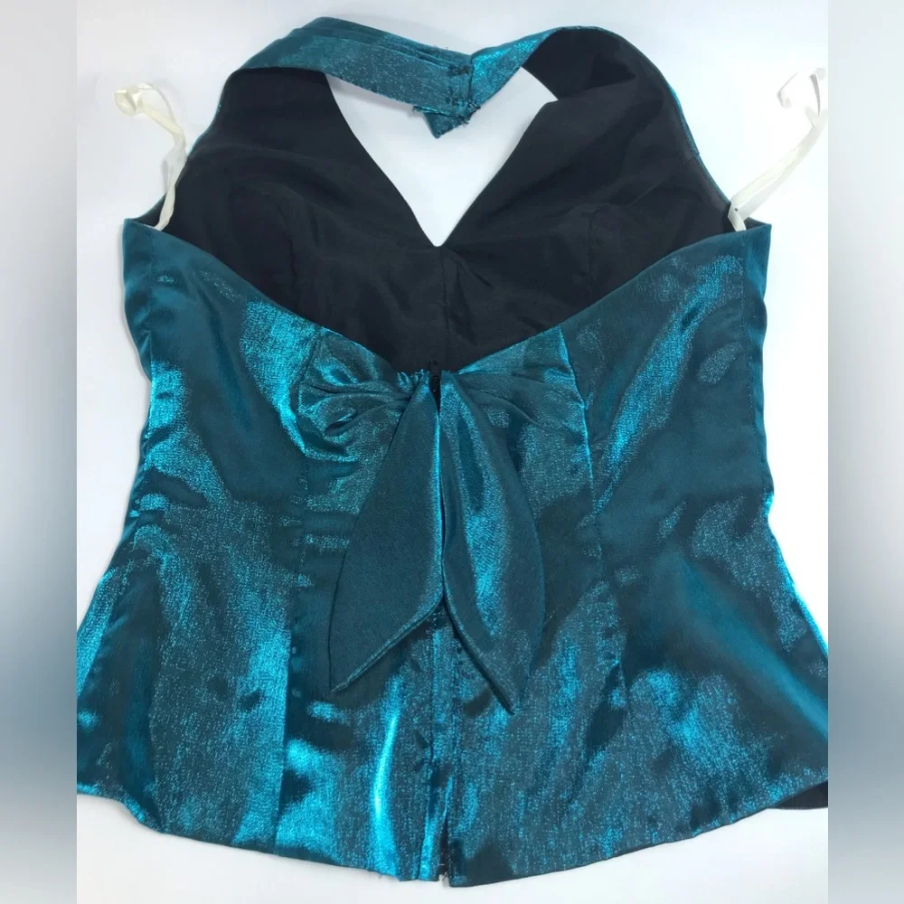 Eden Maids Teal Shimmer Two Piece Halter Maxi Dress Size 4